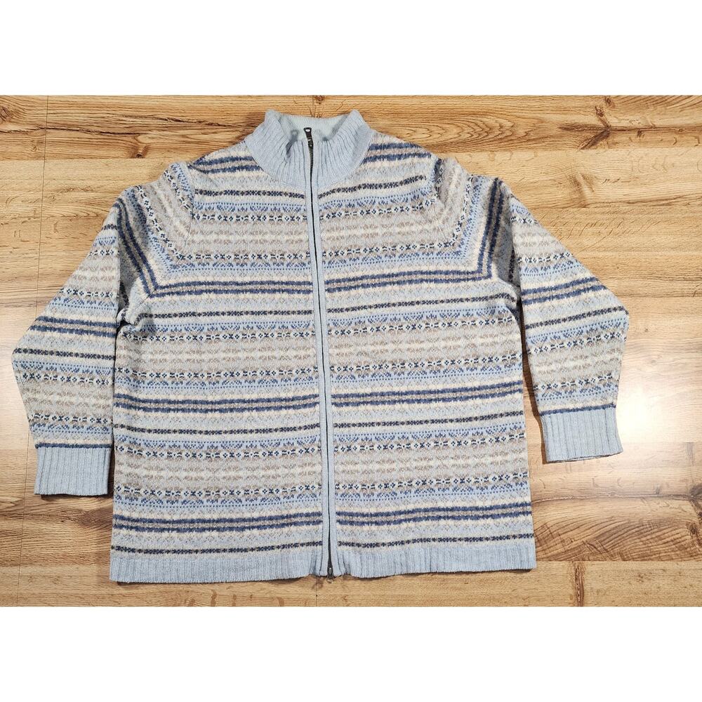 Eddie Bauer Front Zip Nordic Sweater Mens size XXL Funnel Neck 100% Lamb's‎ Wool